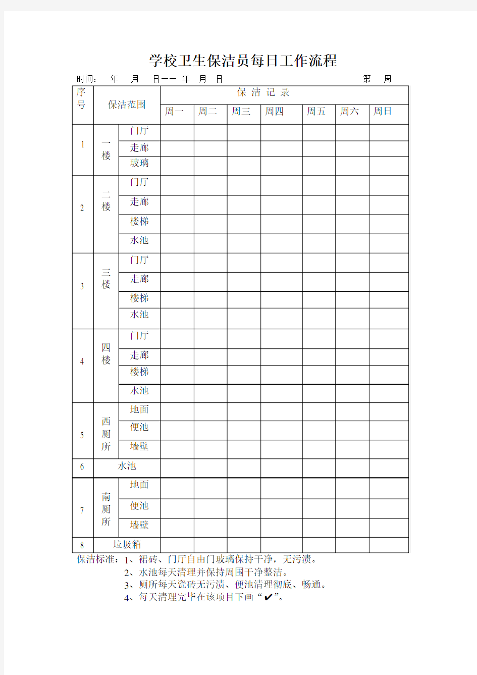 学校卫生保洁员每日工作流程