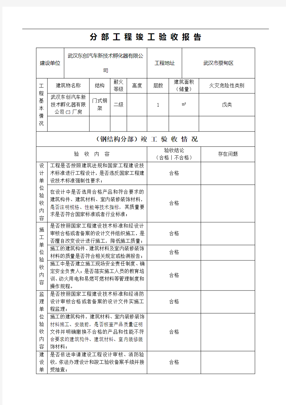 分部工程竣工验收报告