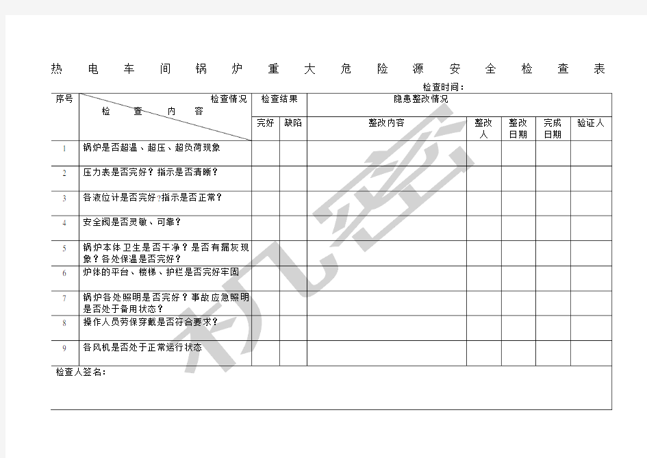 火力发电厂全套安全检查表