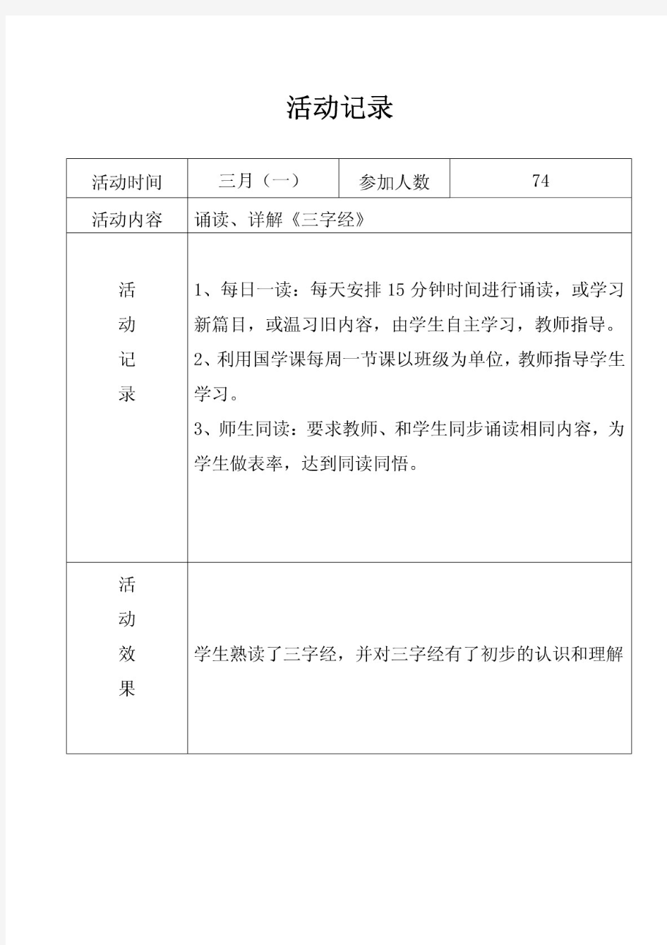 国学经典诵读活动记录