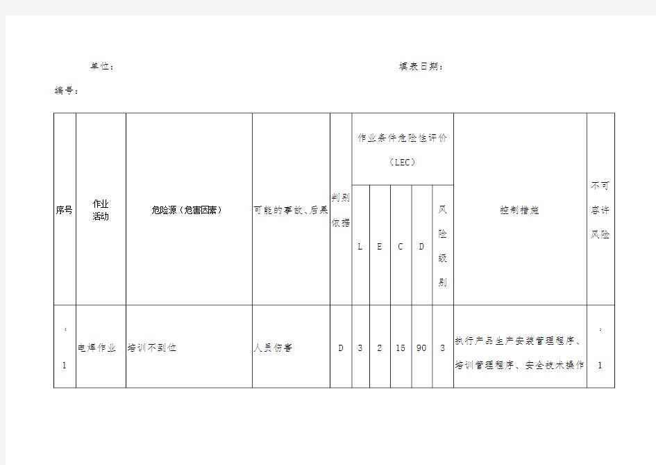 危险有害因素识别及风险评价表