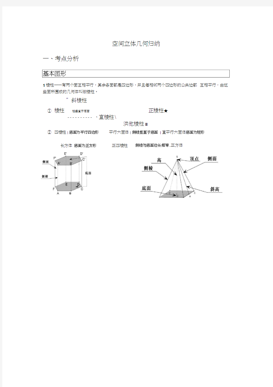 空间立体几何归纳