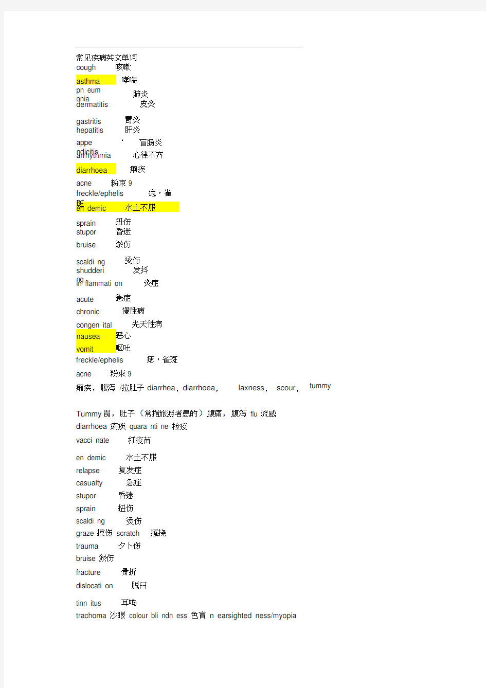 (完整版)常见疾病英文单词