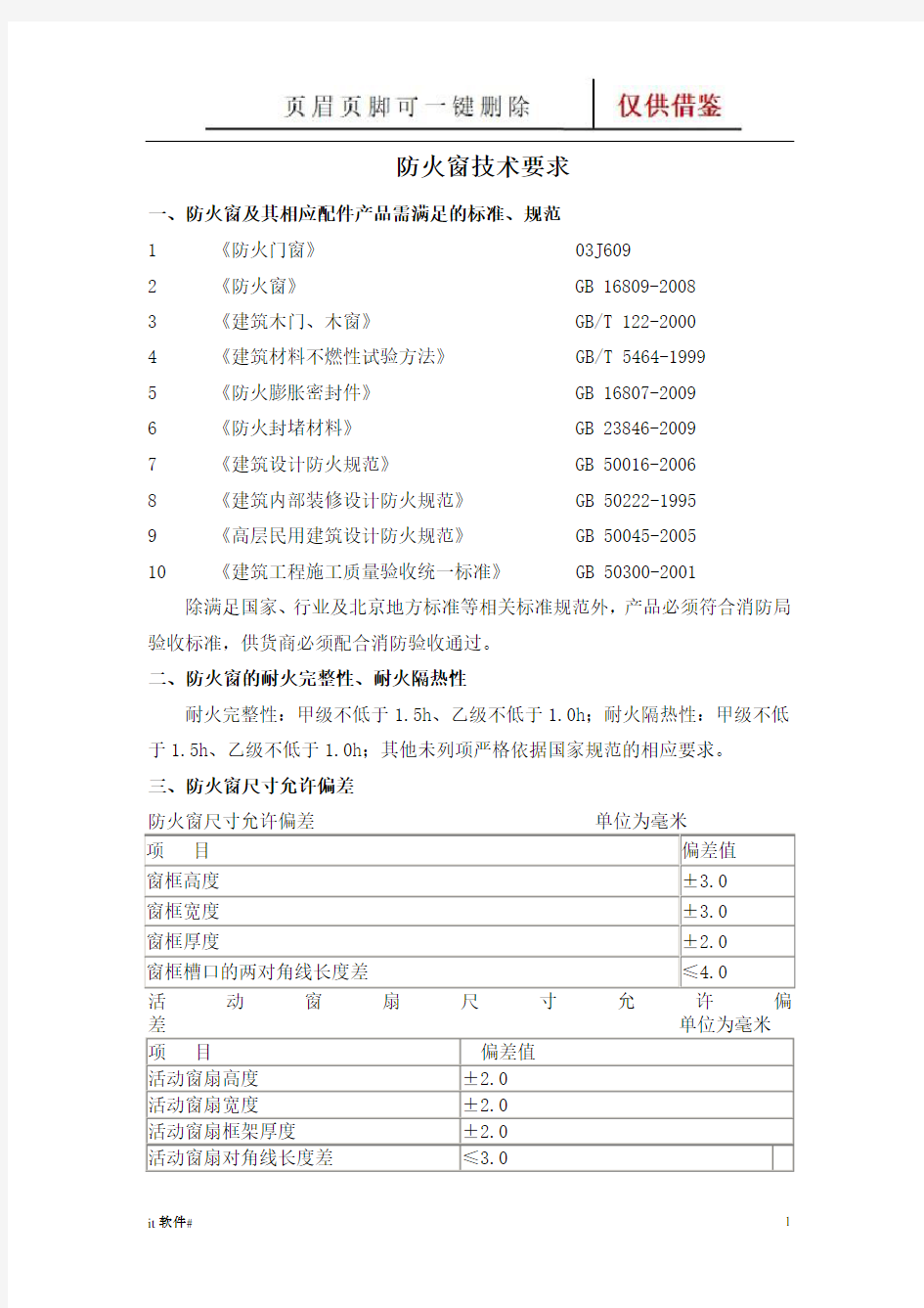 防火窗技术要求(谷风软件)