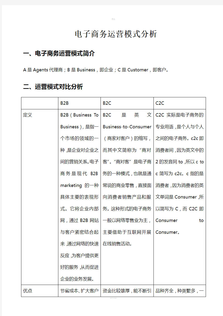 电子商务运营模式分析