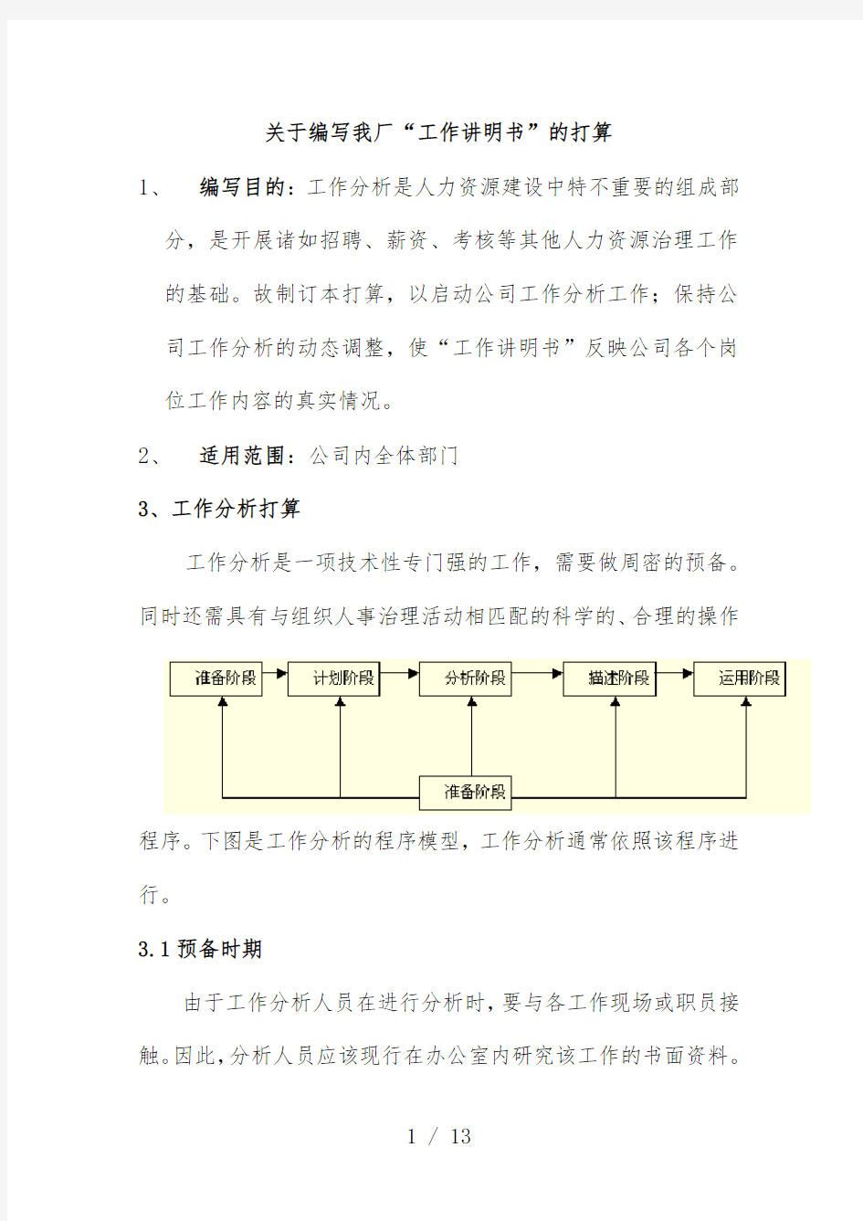 有关编写工作说明书的计划