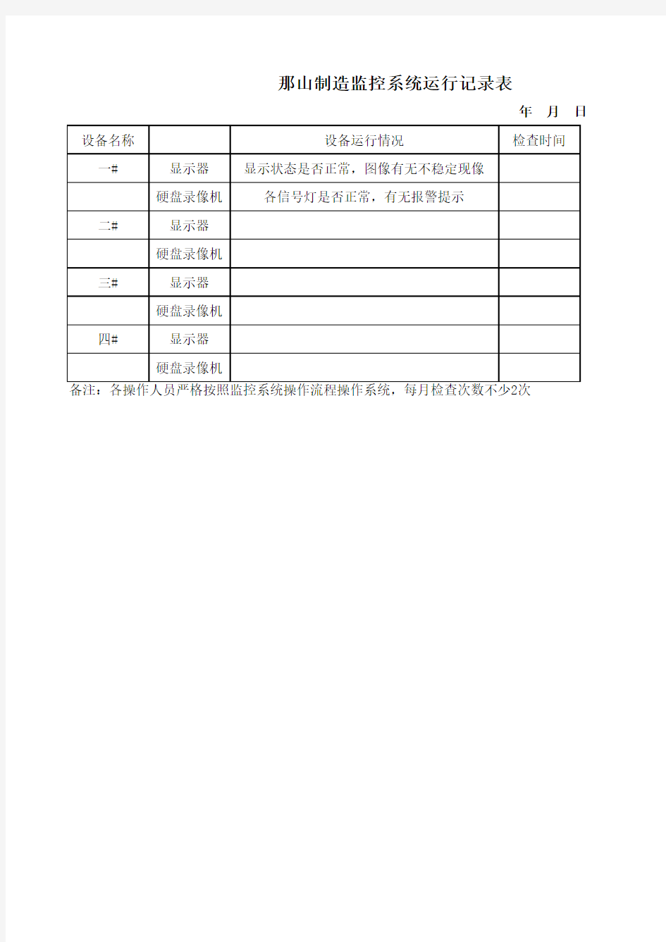 监控系统运行记录表