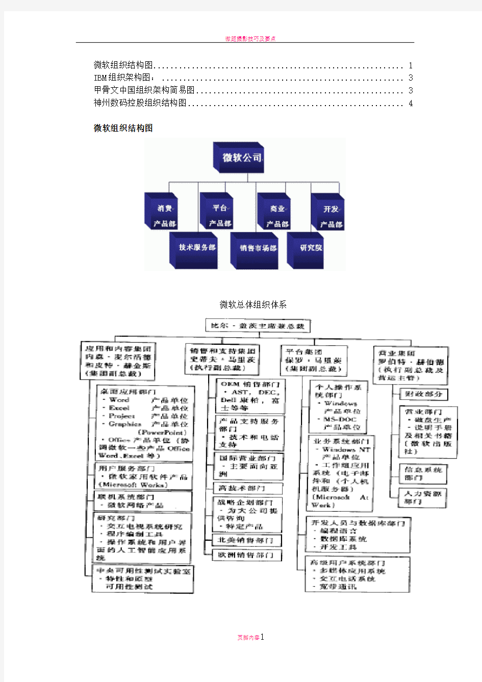 微软IBM等著名IT公司组织结构图