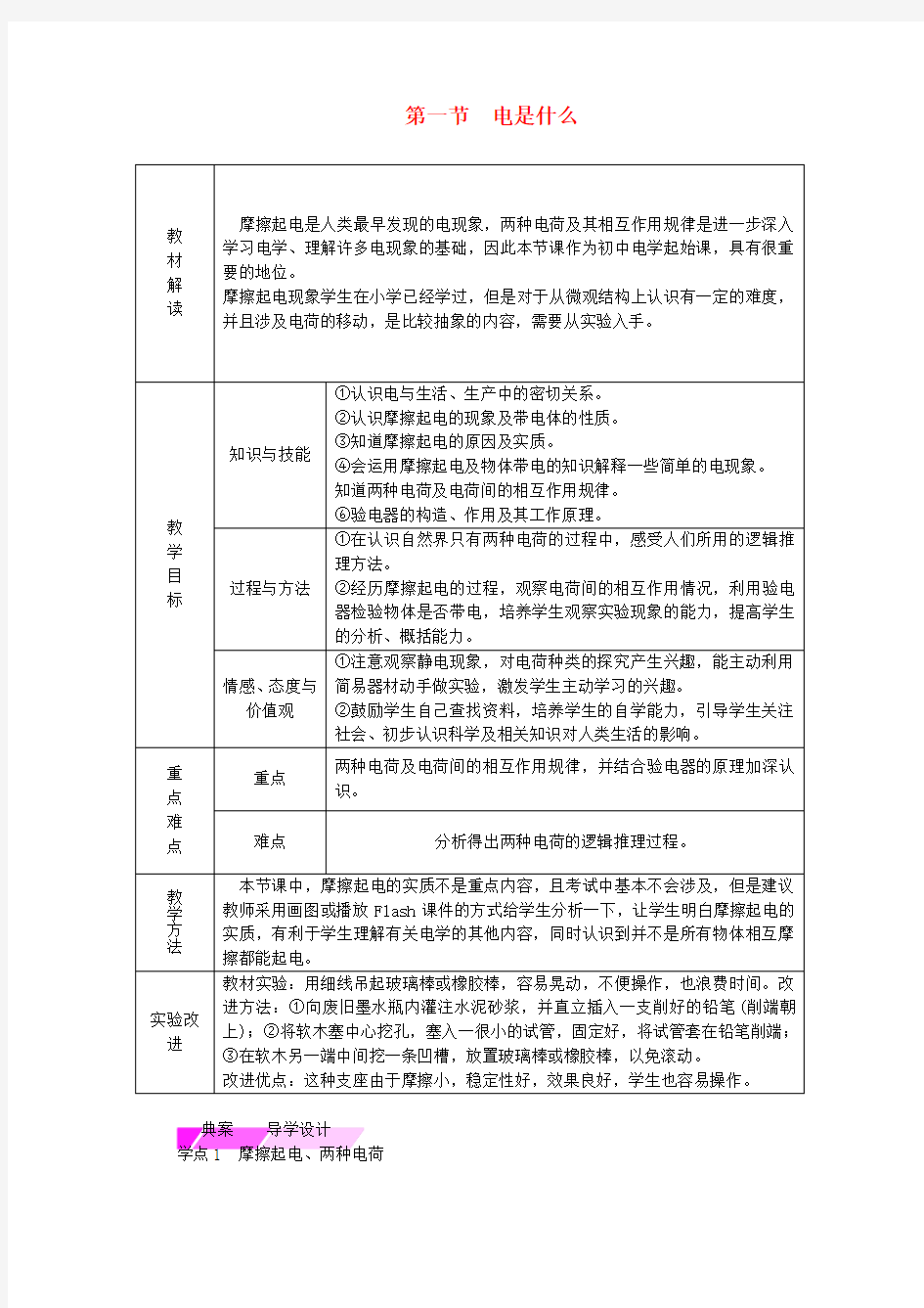 2018年九年级物理全册第十四章第一节电是什么学案新版沪科版