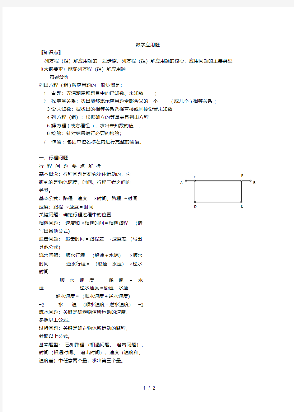 初中数学应用题归纳