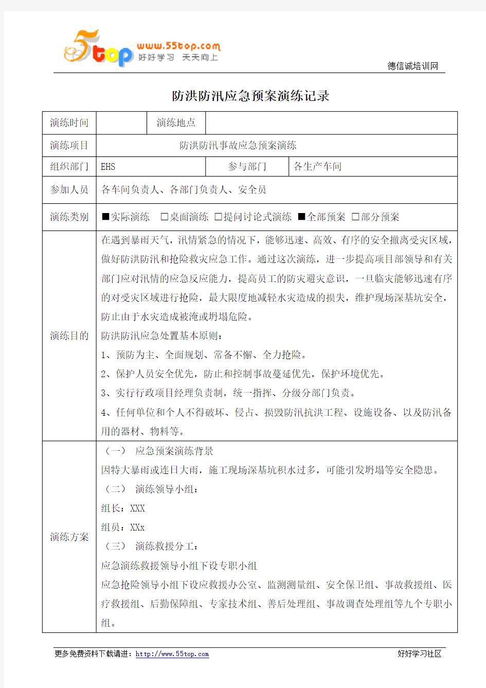 防洪防汛应急预案演练记录