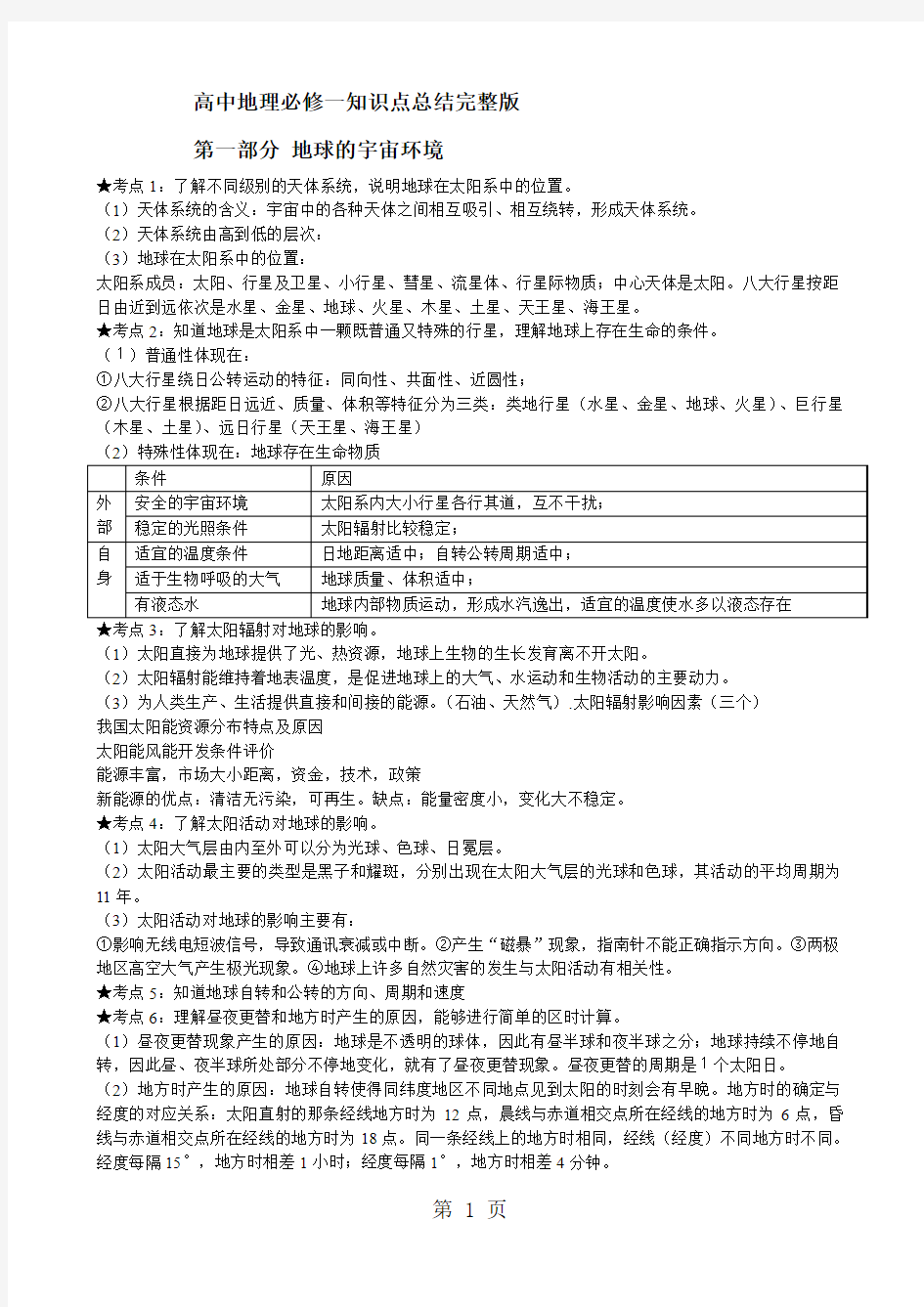 2019年高中地理必修一知识点总结完整版-文档资料