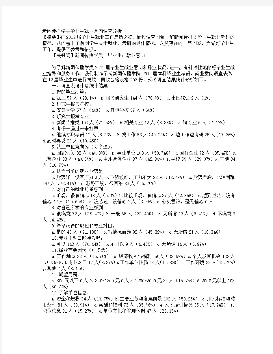 新闻传播学类毕业生就业意向调查分析