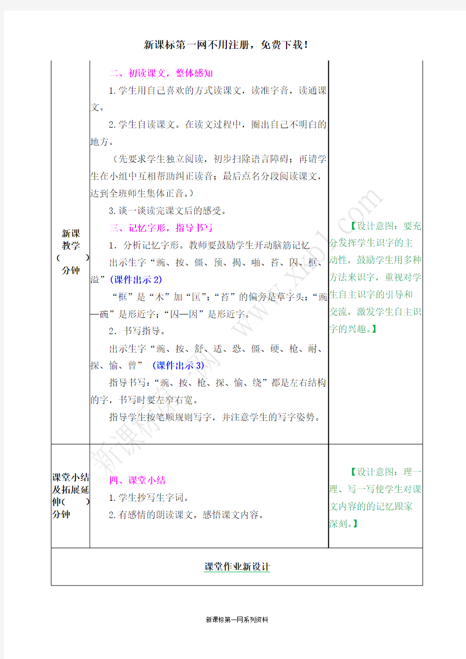 部编版5一个豆荚里的五粒豆教案表格式反思作业题