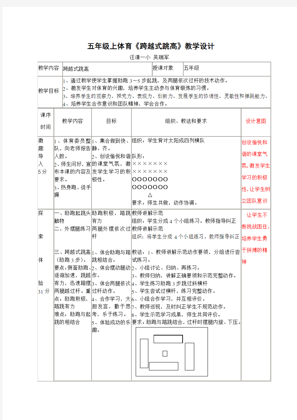 五年级上体育《跨越式跳高》教学设计