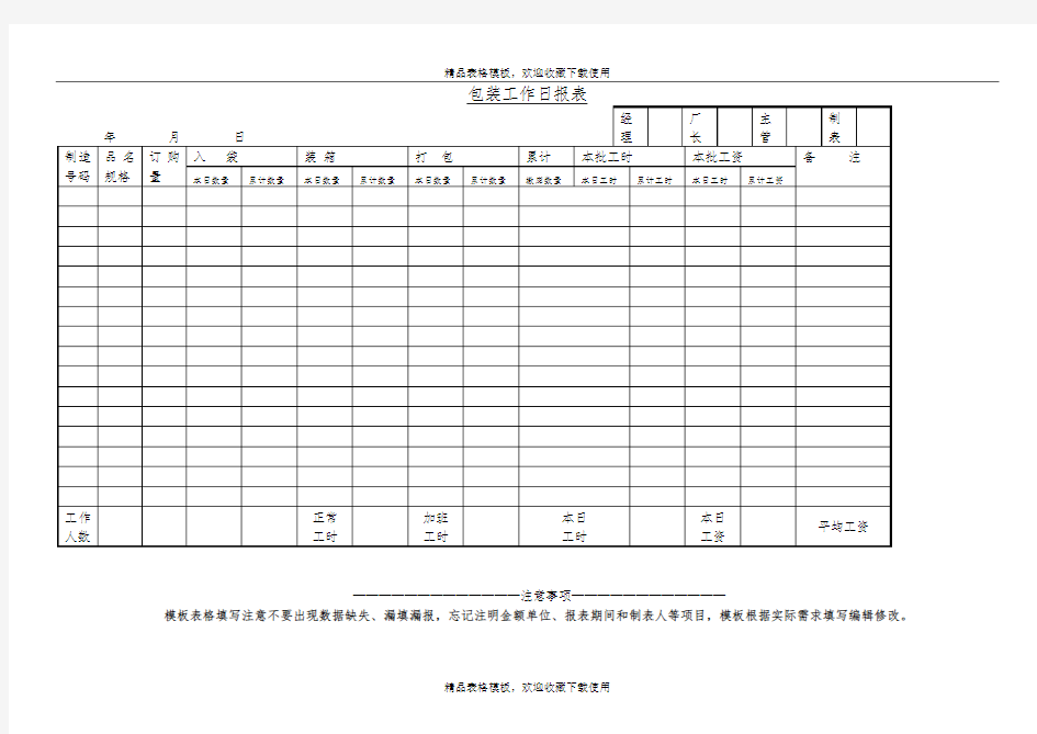 包装工作日报表模板