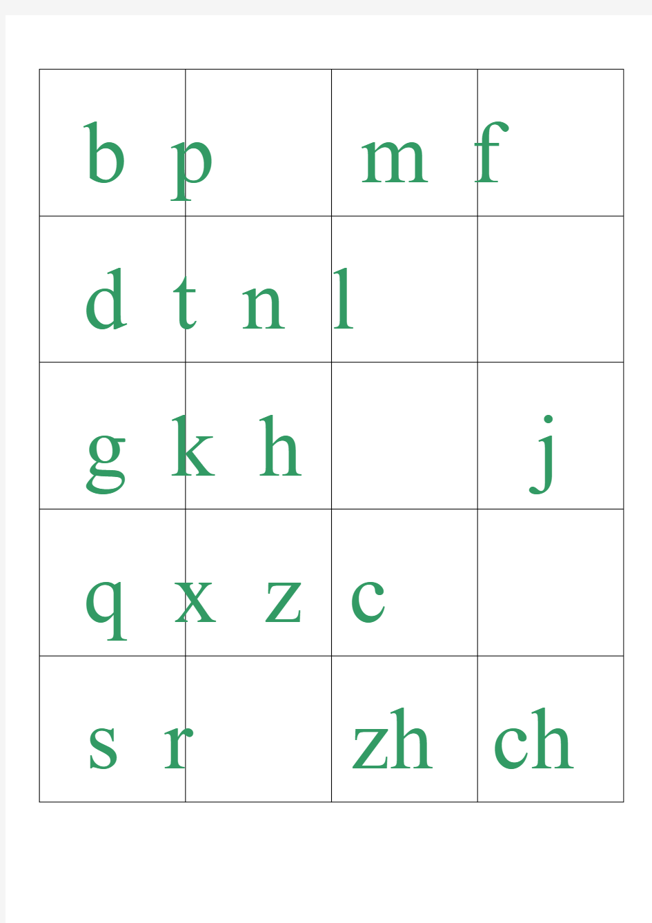 汉语拼音字母表打印版