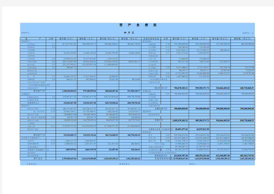 【Excel表格】资产负债表(范本)