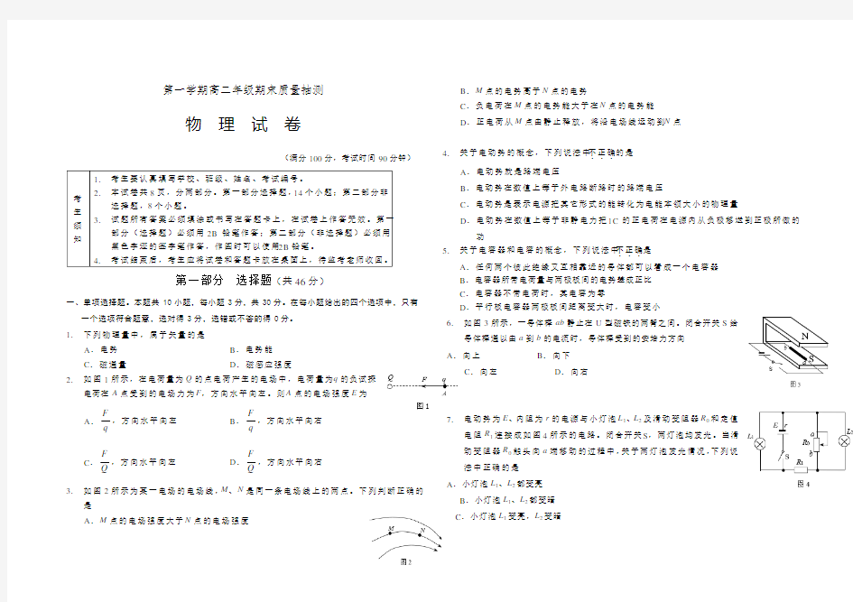 最新人教版高二物理期末试卷及答案