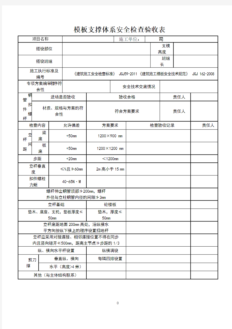 安全检查验收表汇总