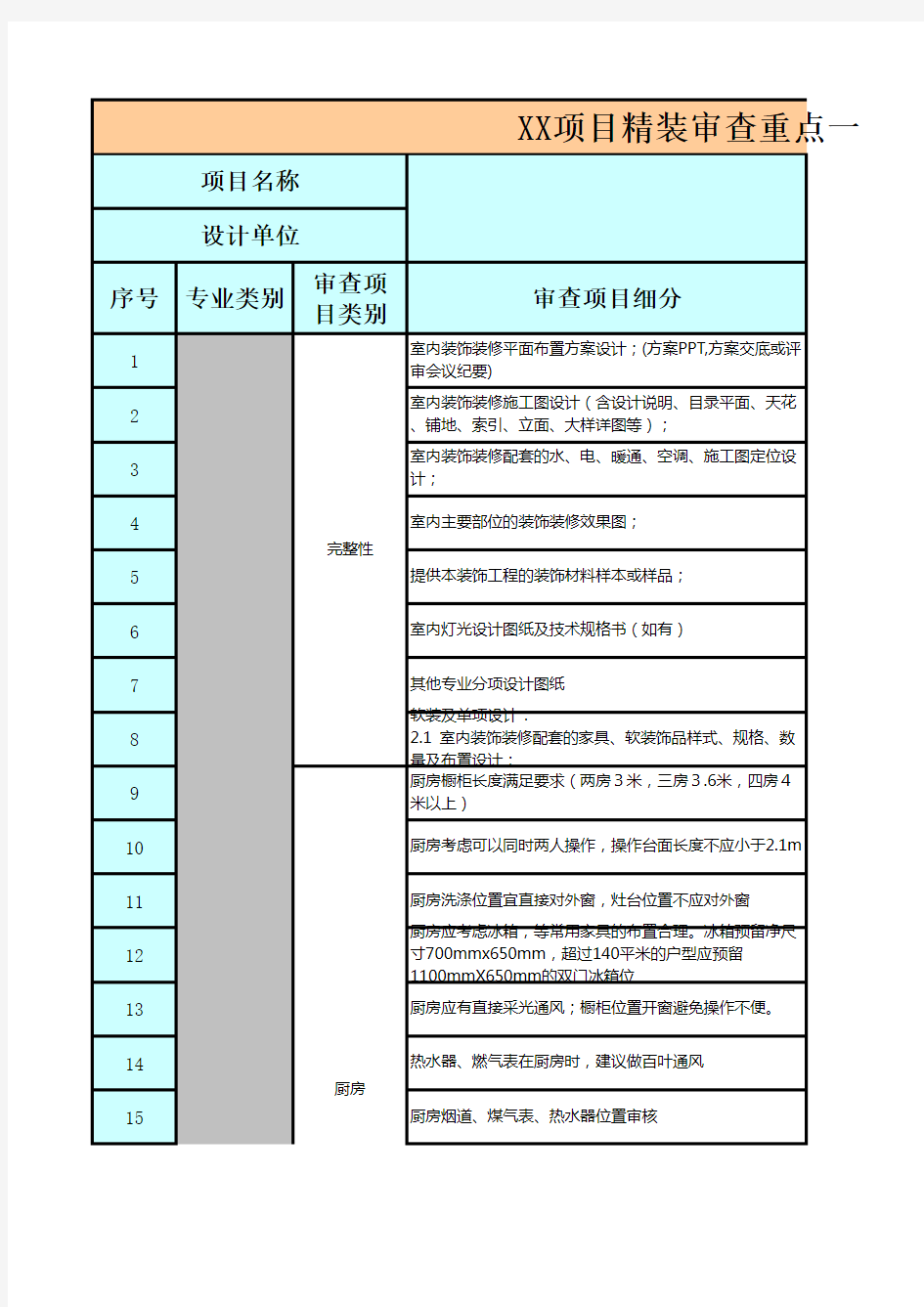 精装(户内)图纸审查一览表