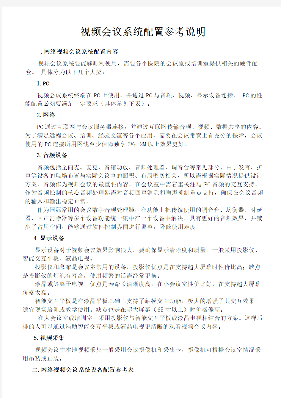 视频会议系统配置参考说明