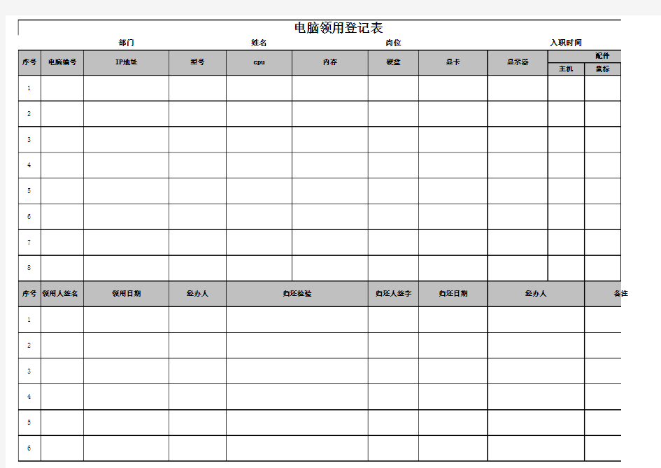 电脑领用登记表