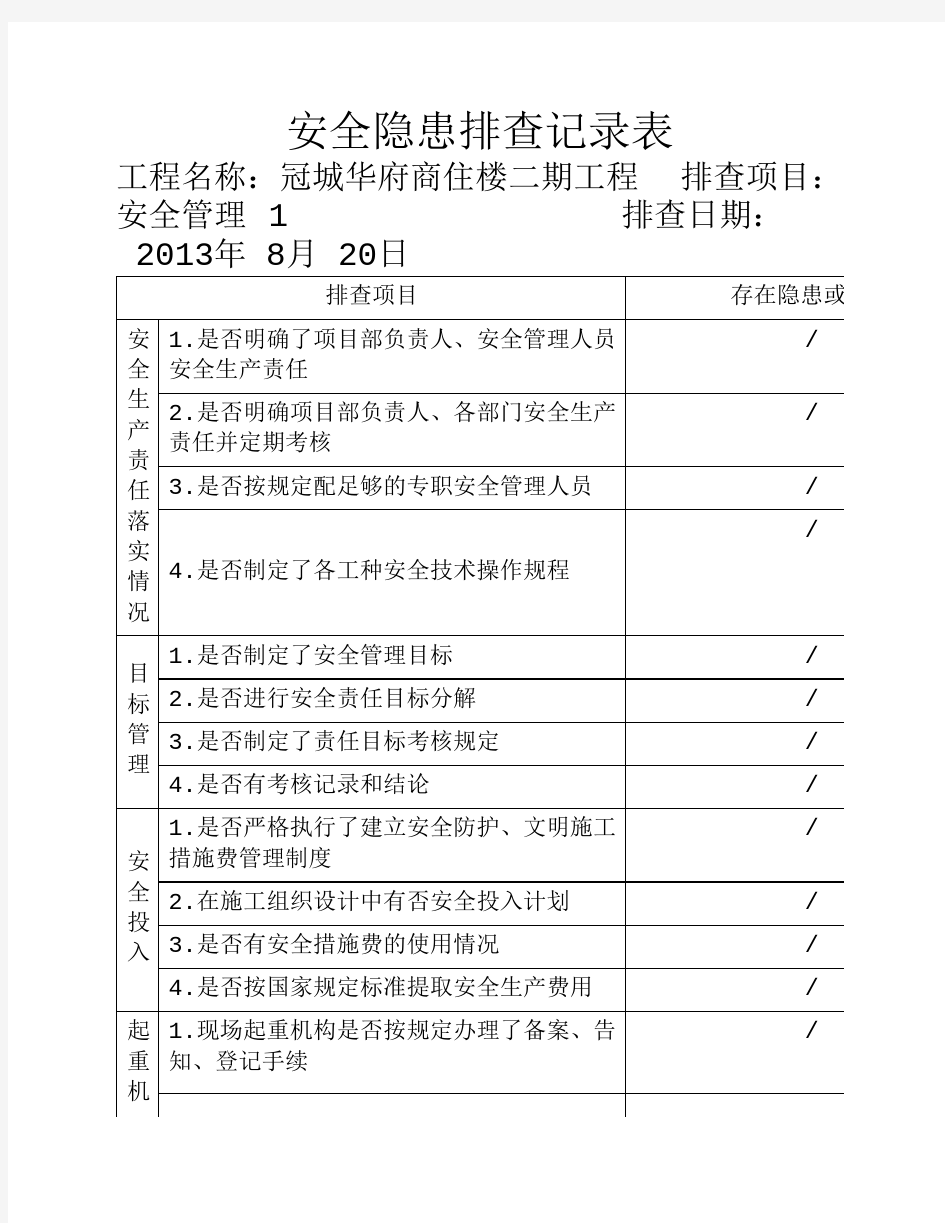 安全隐患排查记录表