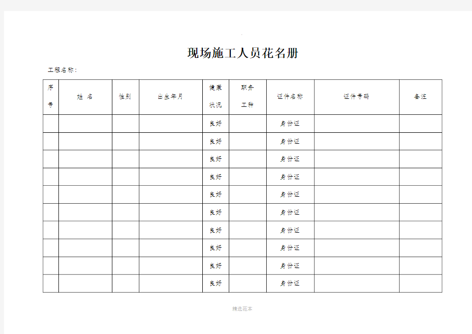 现场施工人员花名册