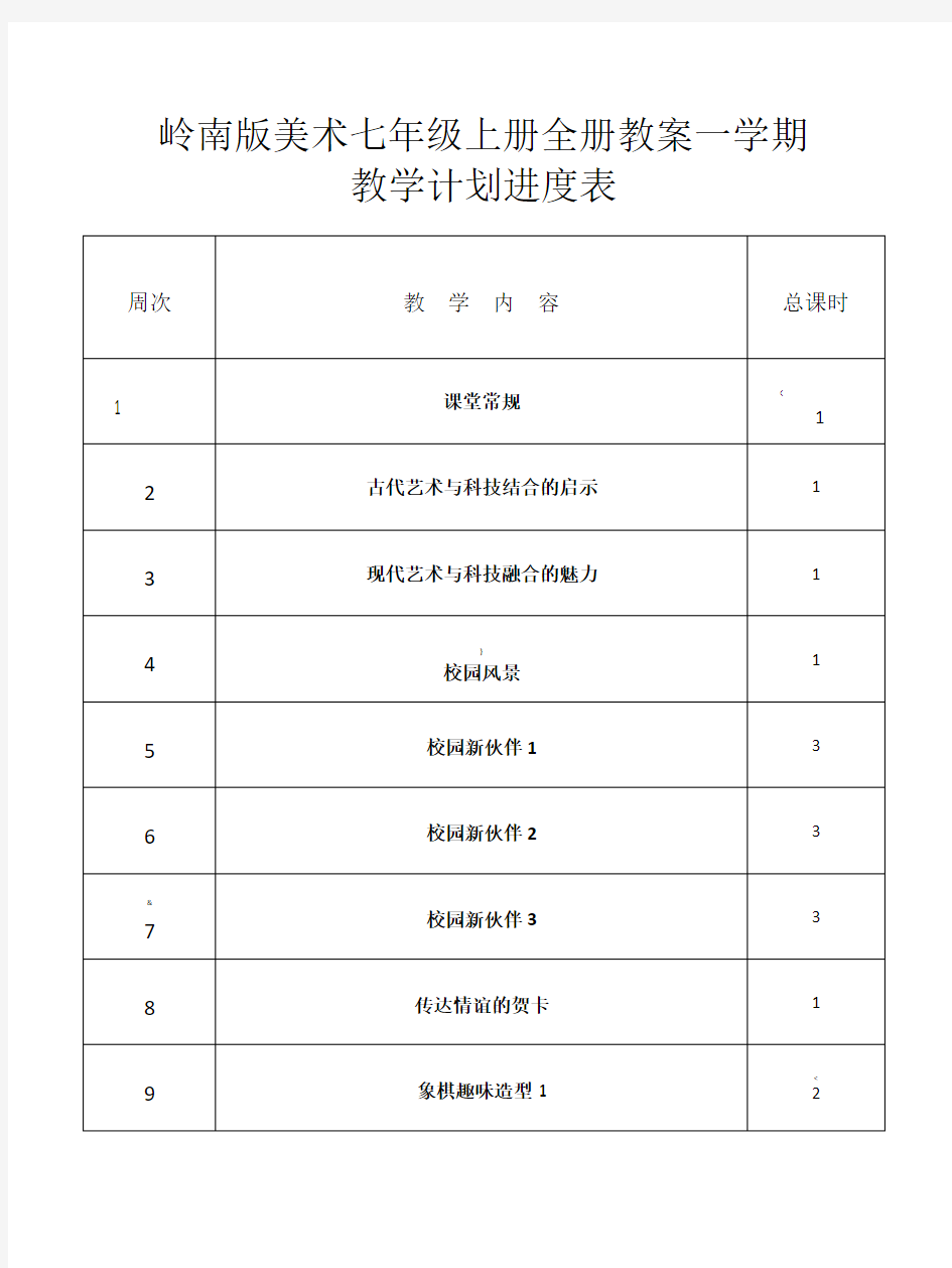 岭南版美术七年级上册全册教案