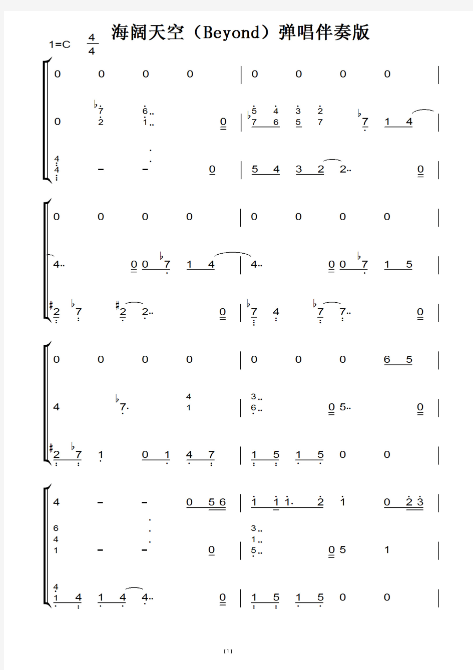 海阔天空(Beyond)弹唱伴奏版 C大调 流行经典 原版 钢琴双手简谱 钢琴谱 钢琴简谱.pdf