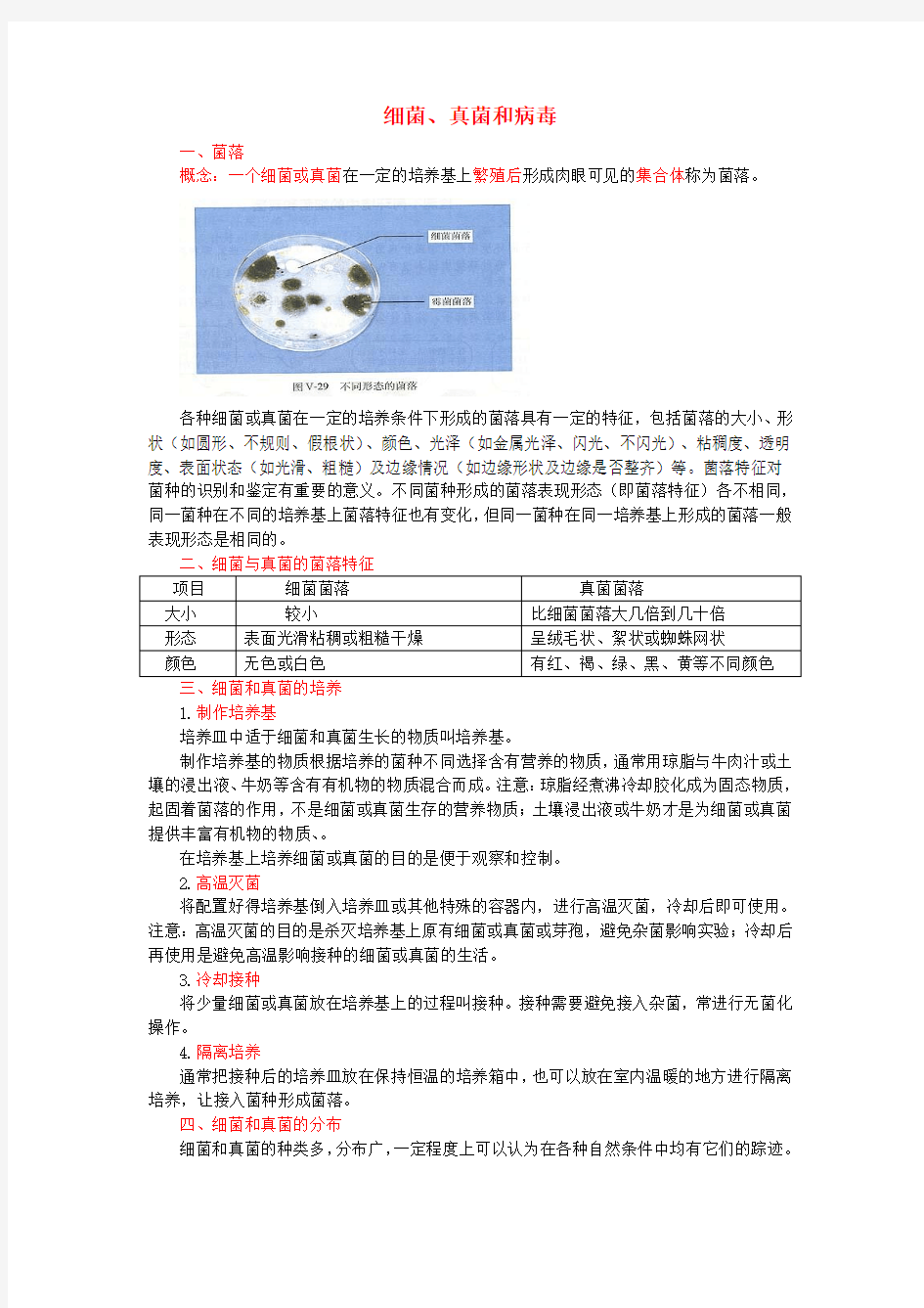 2017年中考生物复习 细菌、真菌和病毒知识点总结 新人教版