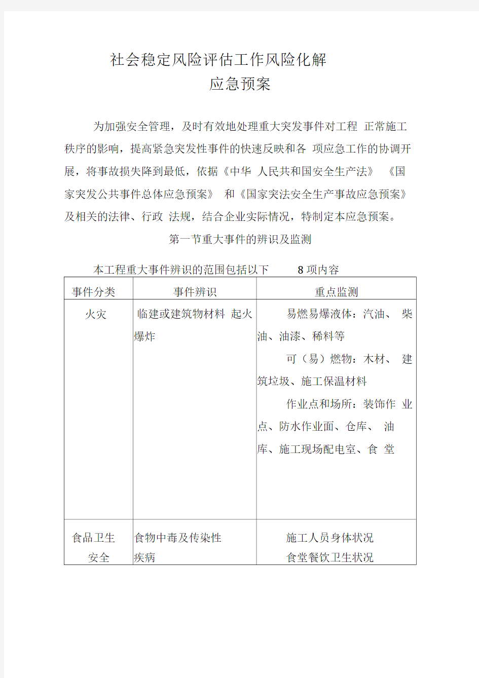 社会稳定风险评估工作风险化解预案