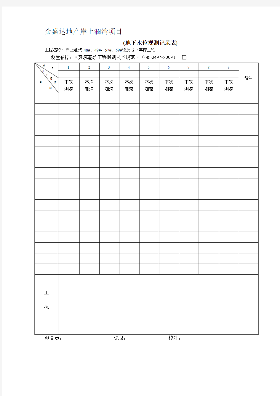 基坑监测记录表85278