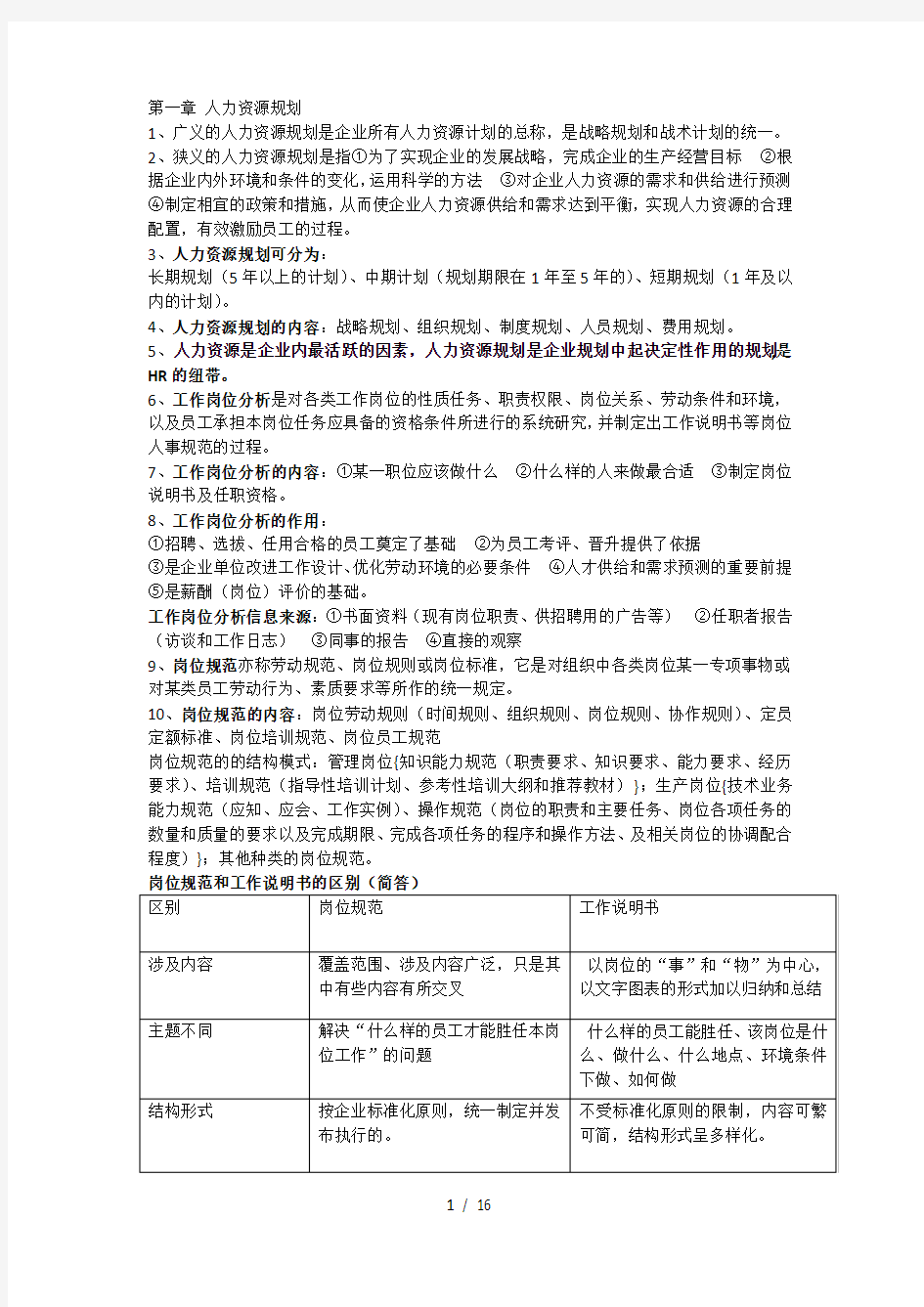 人力资源管理师三级考试重点必考点