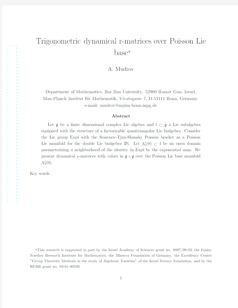 Trigonometric dynamical r-matrices over Poisson Lie base