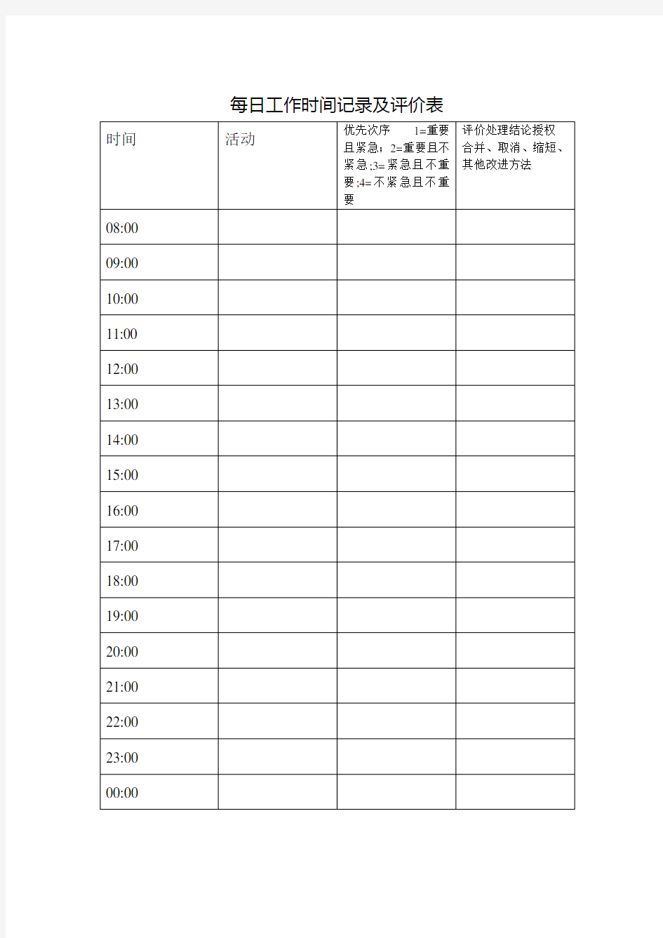 每日工作时间记录表