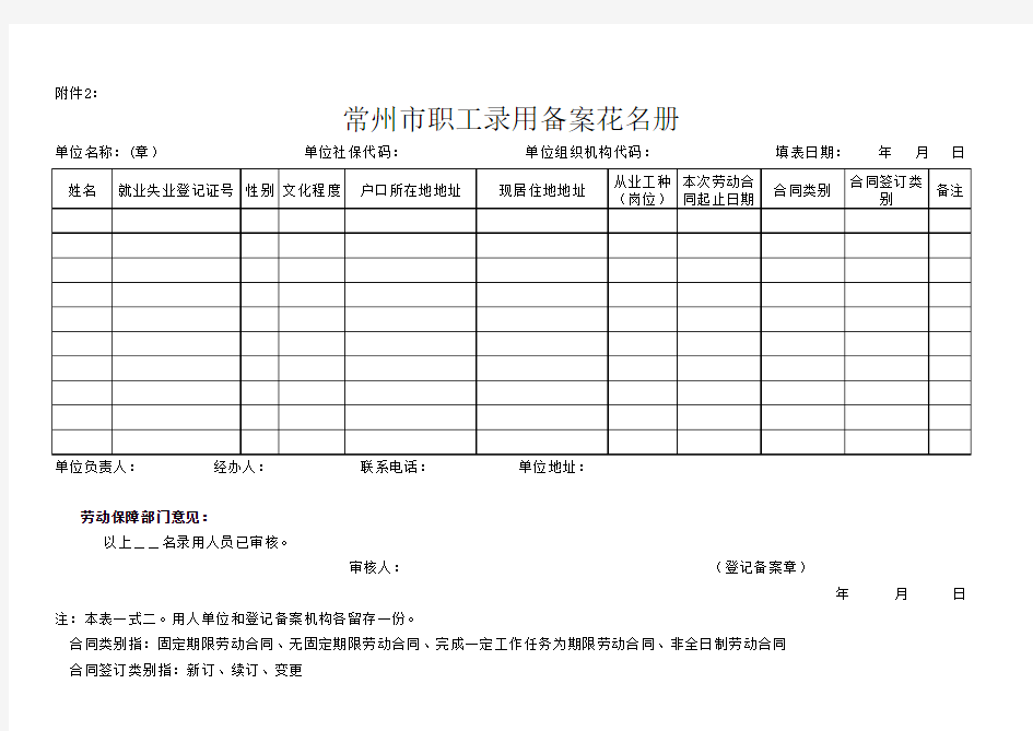 常州市职工录用备案登记表与常州市职工录用备案花名册