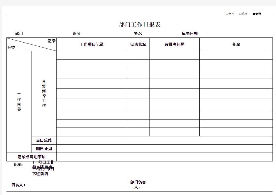 部门工作日报表