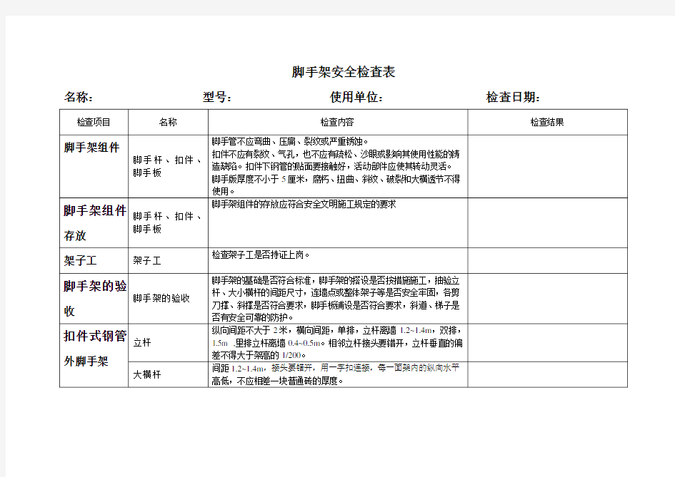 脚手架安全检查表