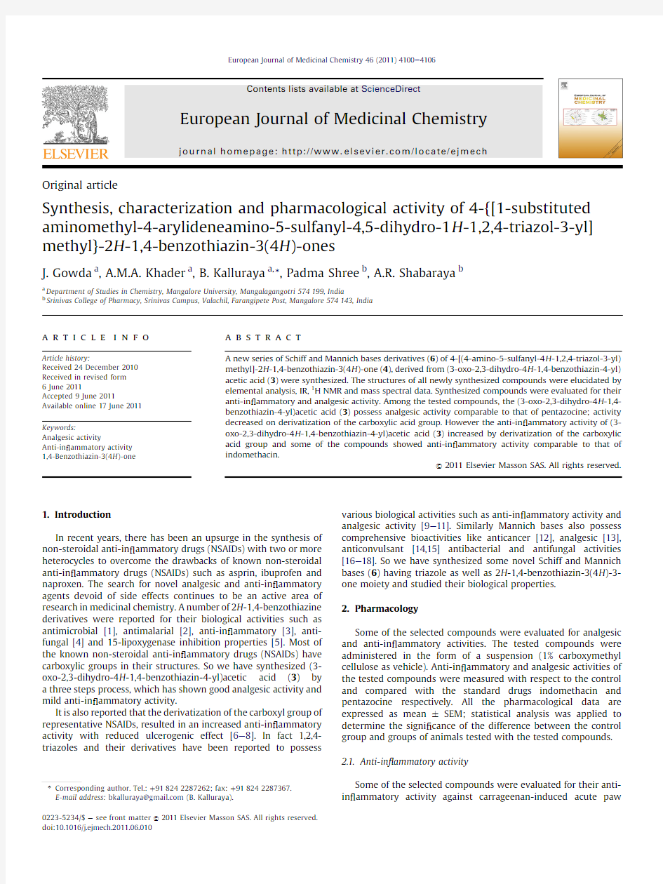 European Journal of Medicinal Chemistry 46 (2011) 4100e4106