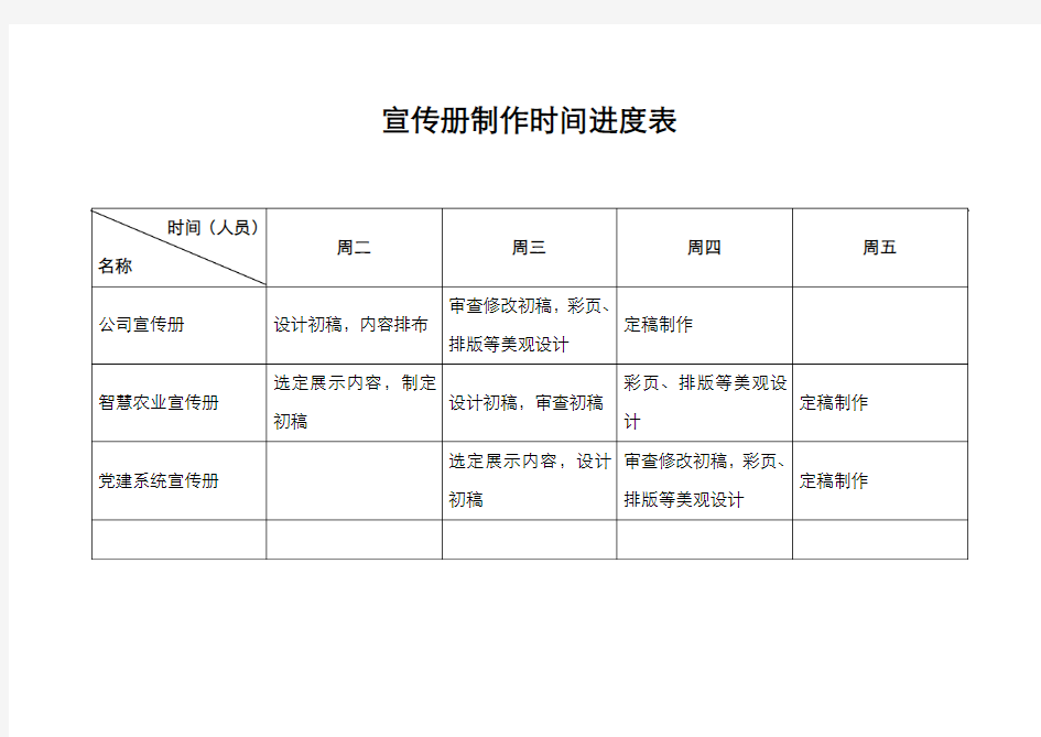 宣传册制作时间进度表