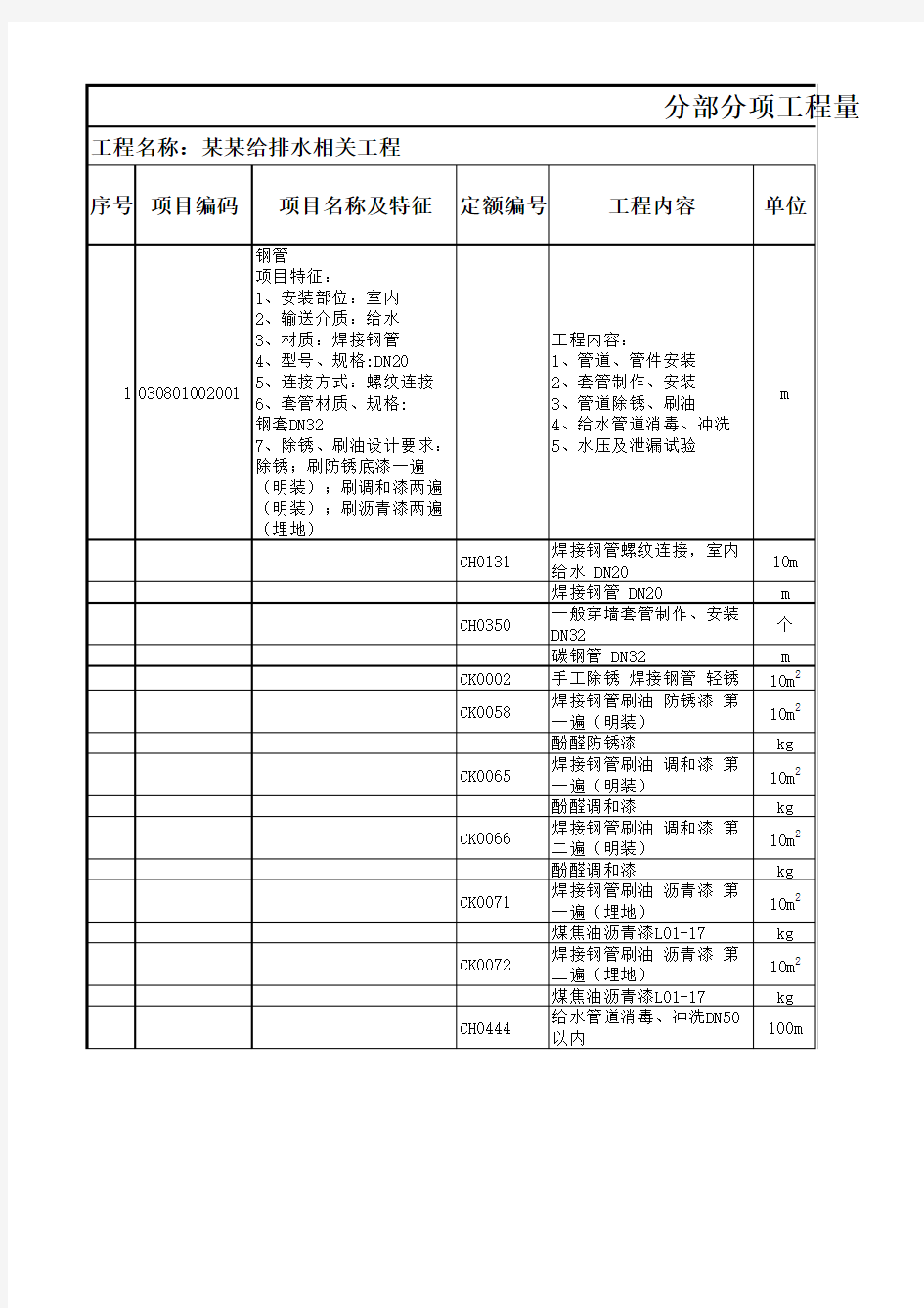 综合单价分析表