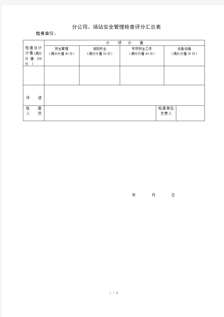 二级安全管理检查表