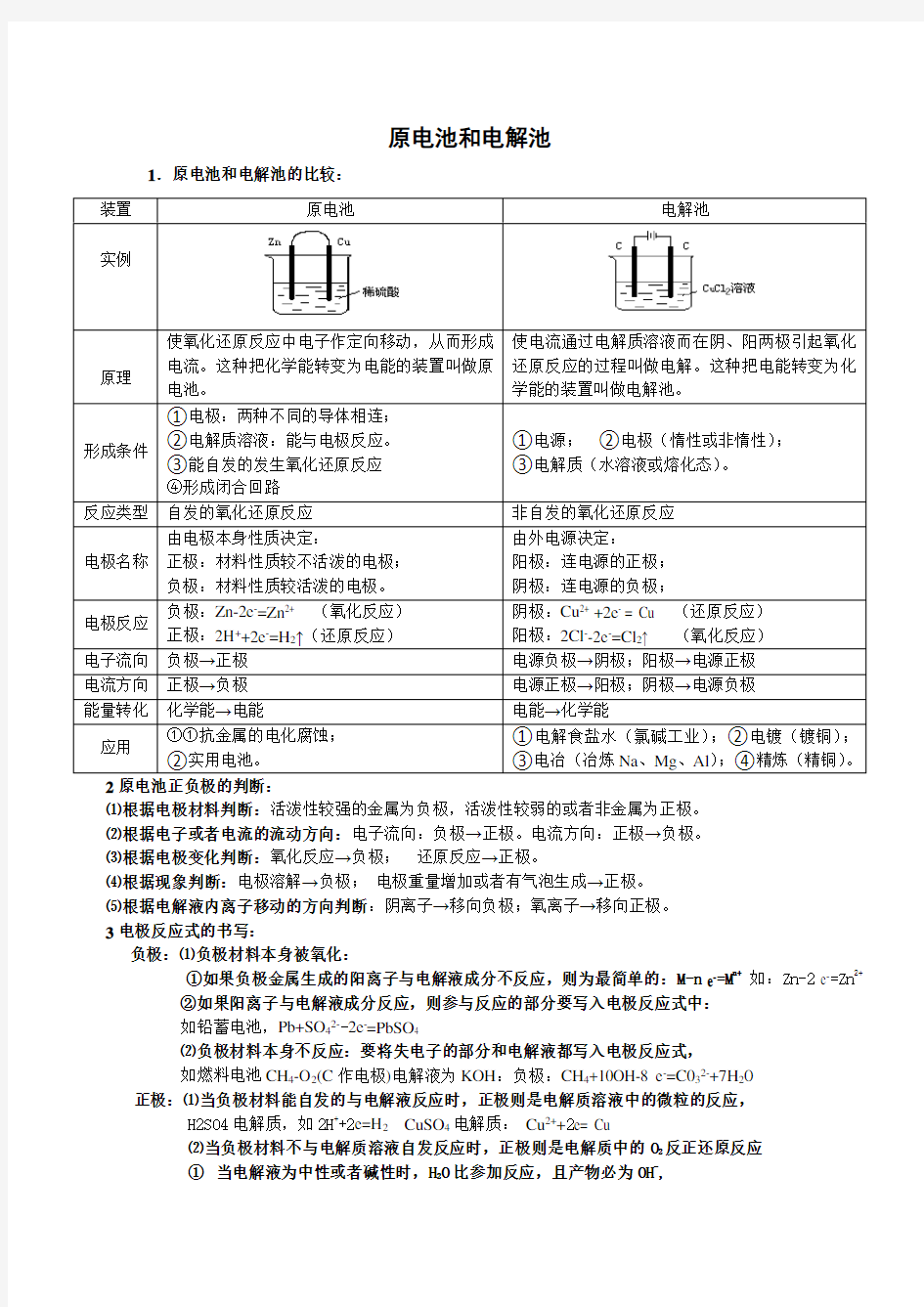 (完整版)原电池和电解池知识点总结