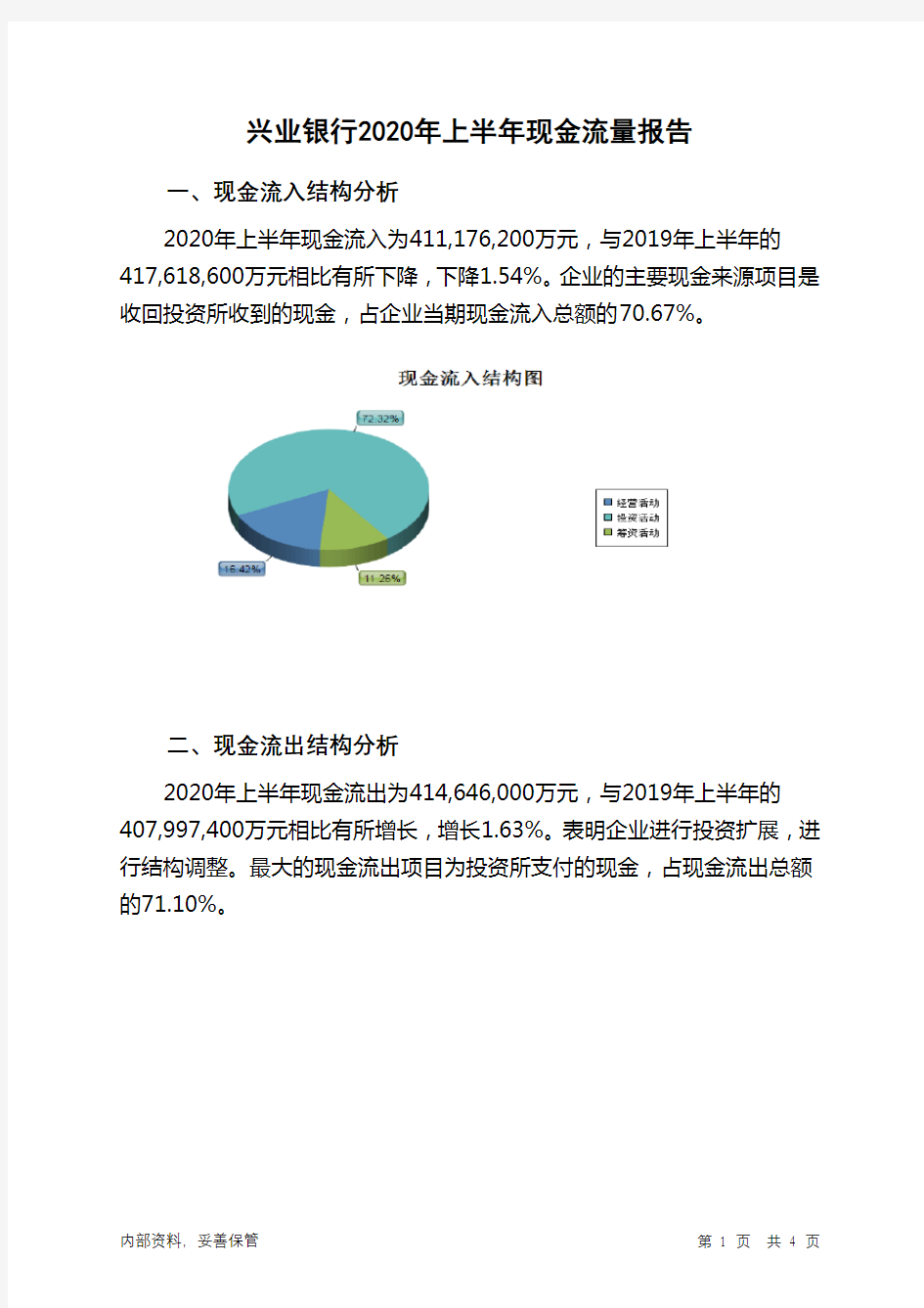 兴业银行2020年上半年现金流量报告