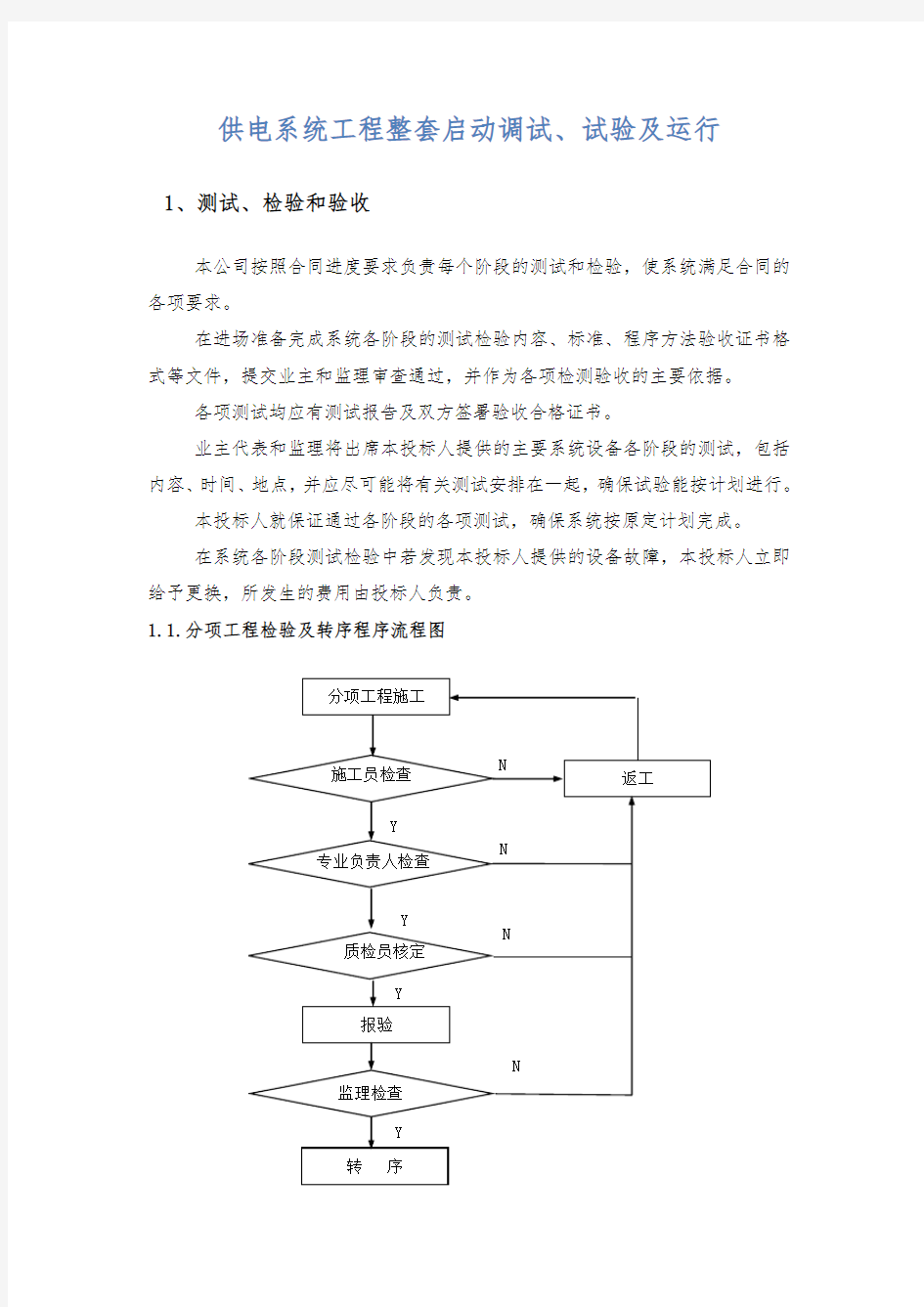 供电系统工程整套启动调试、试验及运行