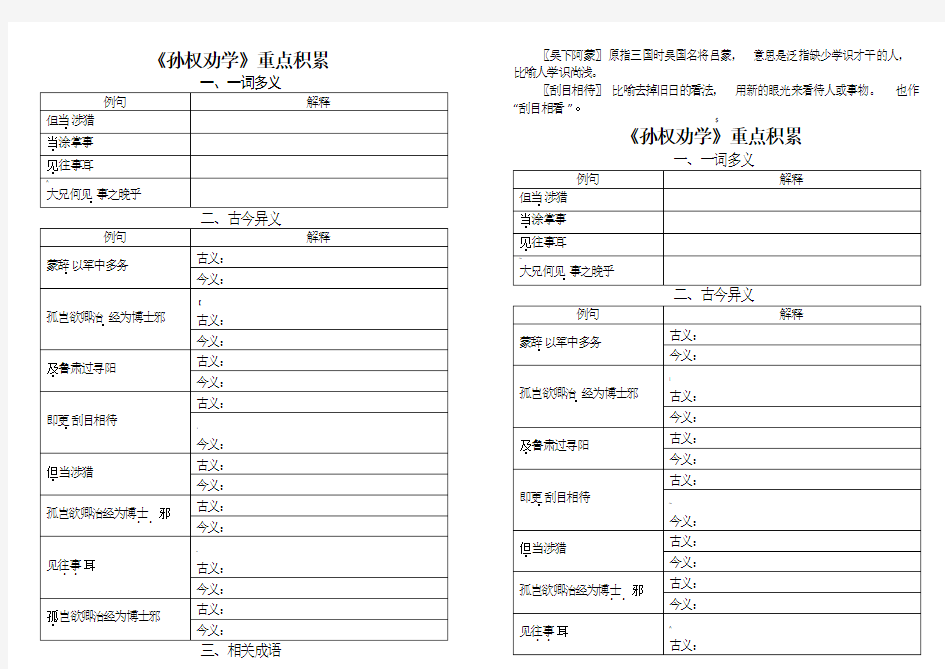 《孙权劝学》重点积累(一词多义和古今异义)