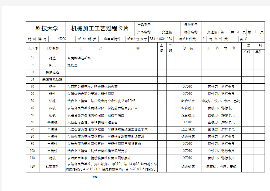 加工工艺设计过程卡片及工序卡