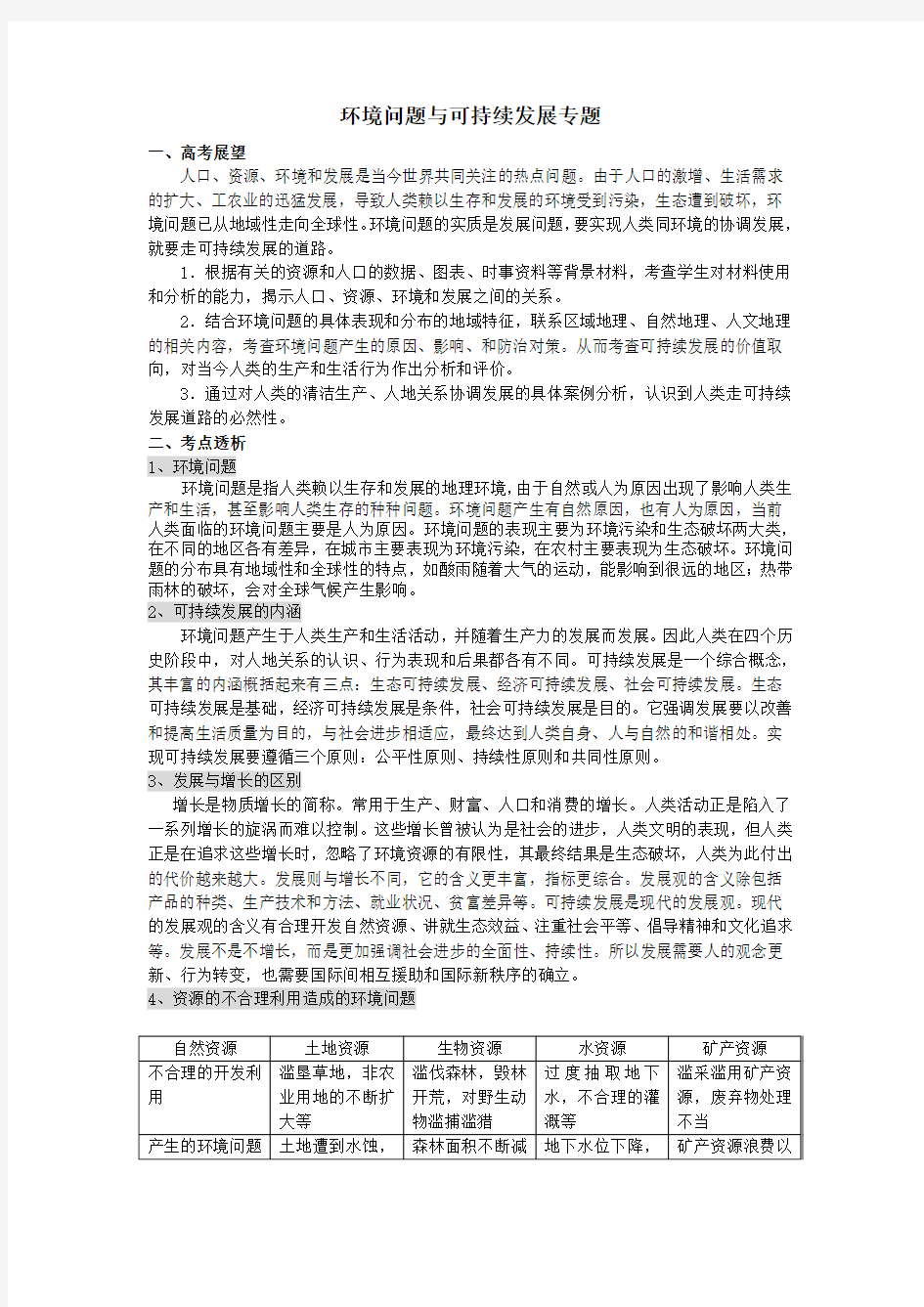 环境问题与可持续发展专题